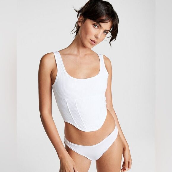 PINK Victoria's Secret The Cinched Corset Top in Optic White Size XL NWOT - Picture 1 of 4